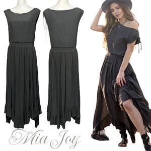 Joyfolie Mia Joy Gia Maxi Dress Charcoal Gray Off Shoulder Ruffle Hem Size M